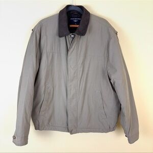 Vintage Dockers 90’s Beige Leather Collar Harrington Barn Bomber Jacket XL